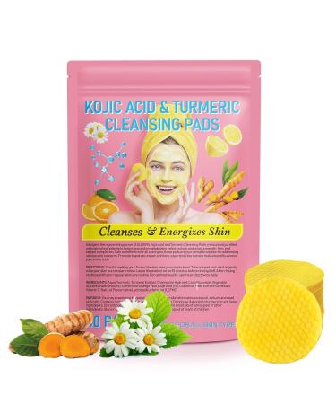 40 PCS Turmeric Kojic Acid Cleansing Pads Turmeric Kojic Acid Exfoliating Cleansing Pads for Face Dark Spots Kojic Acid and Turmeric Pads with Vitamin B5 Vitamin C Facial Masks
