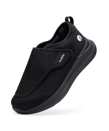 FitVille Diabetic Shoes for Men Extra Wide Slip-on Shoes for Swollen Feet Adjustable Walking Shoes for Neuropathy Elderly Foot Pain Relief Black