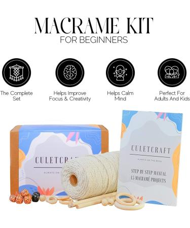 CULETCRAFT Macrame Kit for Beginners - 15 Projects Book, 164yd Cotton Cord, Wooden Beads & Rings - 153pc Starter Set in Gift Box - Buy Online on SooperMarket.com