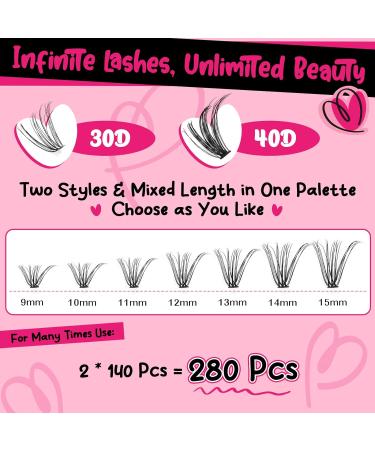 PRO DIY Eyelash Extension Kit - 280 PCs Individual Eyelashes Applicator & Brush for Beginners | 30D+40D 9-15 Mix - Buy Online on SooperMarket.com