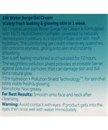 No7 Hydraluminous Water Surge Gel Cream - Vitamin C + E Face Moisturizer - 50ml - Buy Online on SooperMarket.com