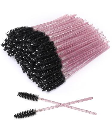 Akstore 100 Pack Disposable Eyelash Mascara Brushes Eyelash Brush Wands Applicator Makeup Kits (Colorful-Rose Black)