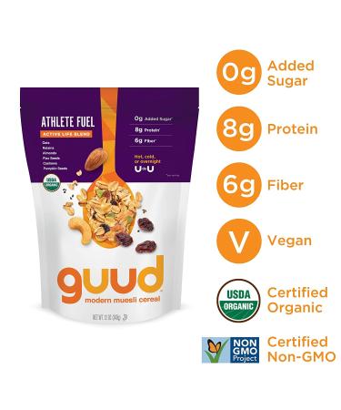 GUUD Athlete Fuel Organic Muesli Cereal 12oz - Oats, Raisins, Almonds, Flax Seeds, Cashews, Pumpkin Seeds - Vegan, Non-GMO, Kosher - Pack of 1 - Buy Online on SooperMarket.com