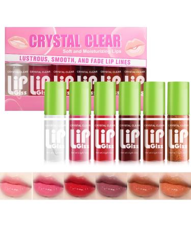 6 Colors Lip Oil Set Fat Lip Oil Drip Hydrating Lip Glow Oil Lip Glaze Shiny Lip Gloss Plumping Long Lasting Moisturizing Tinted Lip Gloss Non-Sticky Fresh Clear Smooth Lip Oil Makeup