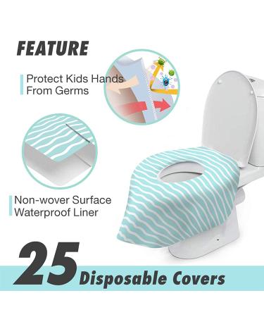 18FTRabbit Disposable Toilet Seat Covers - 25 Pack Full Cover Individually Wrapped Portable Potty Covers for Travel - Adults, Pregnant Women, Kids, Toddlers - Wave Design - Buy Online on SooperMarket.com