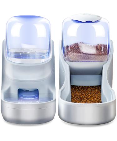 Automatic Cat Feeders Set Dog Feeder Set with Cat Food Dispenser and Cat Water Dispenser Big Capacity Automatic Gravity Dog Feeding & Watering Supplies for Small Medium Big Cats Dogs Gray