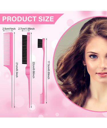 5-Piece Rat Tail Comb Set for Hair Styling - Pink | Stainless Steel Teasing Brush for Men and Women - Ideal for Salon and Home Use - Buy Online on SooperMarket.com