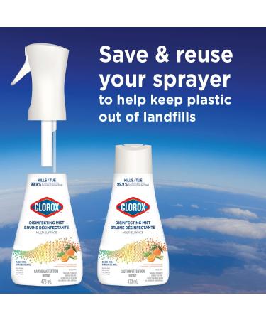 Clorox Disinfecting Mist Refill Multi-Surface Disinfectant Kills 99.9% of Bacteria and Viruses Bleach-Free Lemongrass Mandarin 473ml White - Buy Online on SooperMarket.com