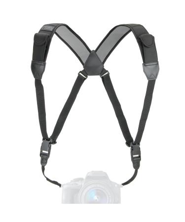 USA GEAR DSLR Camera Strap Chest Harness with Quick Release Buckles, Black Neoprene Pattern and Accessory Pockets - Compatible with Canon, Nikon, Sony and More Point and Shoot and Mirrorless Cameras