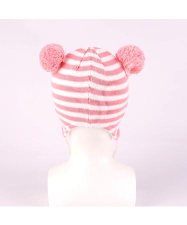 LANGZHEN Toddler Winter Hat Earflap Knit Cap Fleece Lined Beanie 6-12 Months Pink-Stripe - Buy Online on SooperMarket.com