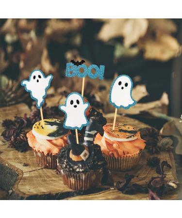 24 x Sparkly Halloween Cupcake Topper Halloween Cake Decoration Halloween Ghost Cupcake Toppers for Halloween Cake Decoration Halloween Party Accessories (Blue) - Buy Online on SooperMarket.com