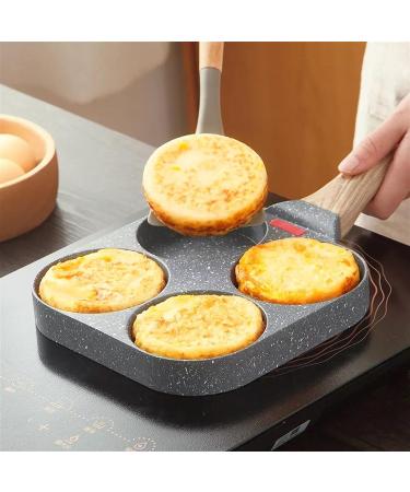 DELURA Saucepan 4 Holes Egg Frying Pan Multifunction Hamburger Steak Pan Wooden Handle Cooking Pan Cooking Utensils Wok - Buy Online on SooperMarket.com