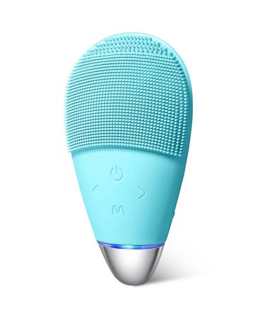 Face Cleansing Brush Mini Silicone Face Scrubber Ipx7 Waterproof Rechargeable for Deep Cleansing Exfoliating and Vibrating Massaging (Blue)