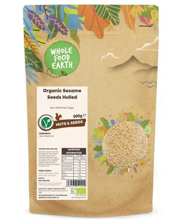 Wholefood Earth Organic Sesame Seeds Hulled 500g Raw | GMO Free | Vegan | Certified Organic Single