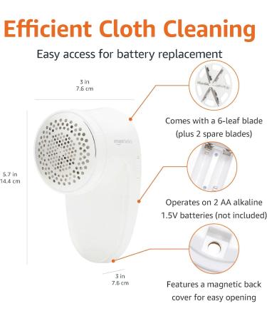 Amazon Basics Battery Operated Fabric Shaver | Lint & Fuzz Remover - 2 Spare Blades | International Shipping Available - Buy Online on SooperMarket.com