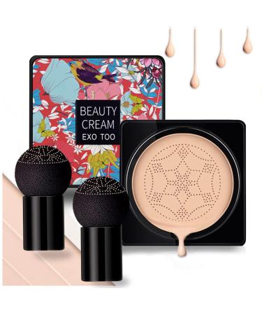 NUIBO Air Cushion CC Cream Mushroom Head, Moisturizing Concealer Makeup Base, Primer Liquid Foundation Long Lasting with Two Mushroom Makeup Sponges ?IvoryScrew lid?