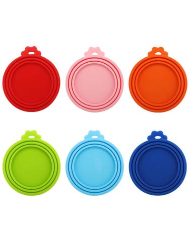 Huayue 6 Pack Pet Can Covers Pet Food Tin Lids Universal Silicone Cat Dog Food Can Lids One Size Fit 3 Standard Size 6 Colors