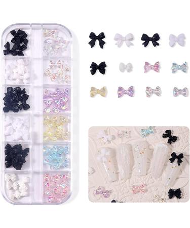 3D Nail Charms 2 Boxes Multi-Shape Black White Aurora Bows Heart Nail Art Charms Nail Pearls Bowknot Stars Shell Nail Rhinestones Gems for Nail Art Decoration DIY Crafts (E) - Buy Online on SooperMarket.com