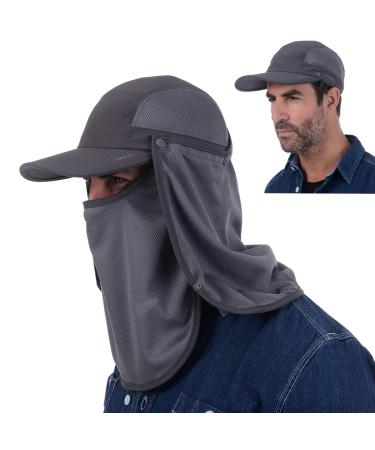 USHAKE Sun Cap Fishing Hat Baseball Cap with Face Neck Cover Flap Dark Grey