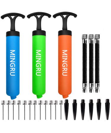 MINGRU Ball Pump for Basketball, Soccer, Volleyball, Rugby, Water Polo Ball & Other Inflatables Air Pump, Needles and Nozzles Included 3 PACK - BLUE GREEN ORANGE 8"