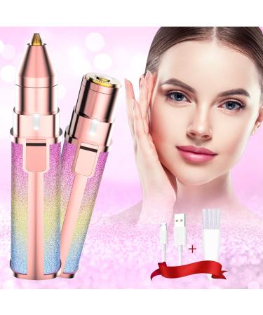 Facial Hair Removal for Women Face, Flawless Touch Hair Remover Womens, 2 in 1 Trimmer for Women Facial Hair, Rechargeable Eyebrow Epilator Razor Shaver for Peach Fuzz, Lips, Chin, Arms with LED Light