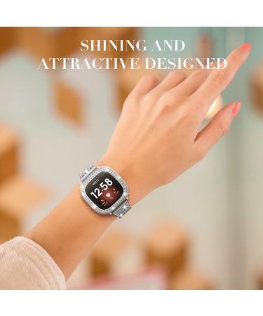 Goton Women's Bling Diamond Brick Design Band & Bumper Case for Fitbit Versa 3/Sense (Silver) - Buy Online on SooperMarket.com