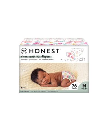 The Honest Company Clean Conscious Diapers | Plant-Based, Sustainable | Rose Blossom + Tutu Cute | Club Box, Size Newborn, 76 Count 76 Count (Pack of 1) Rose Blossom + Tutu Cute