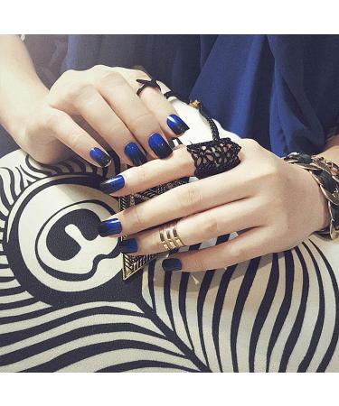Siusio 24-Piece Black Gradient Artificial Nails Set - Full Cover Short Gel-Art with Royal Blue Jewelry Top Coat for Women & Girls - Buy Online on SooperMarket.com