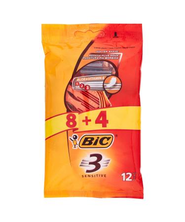 BiC 3 Sensitive Mens Triple Blade Disposable Shaver Pack of 8+4 Free