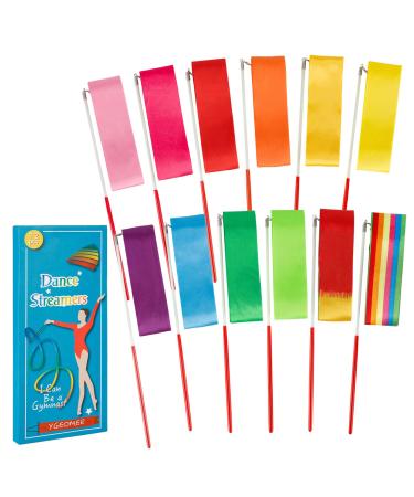 YGEOMER 12pcs Rhythmic Dance Ribbons Gymnastics Ribbon Streamers Dancing Streamers, Baton Twirling, for Artistic Dancing Gymnastics, Kids Dancing, Talent Shows