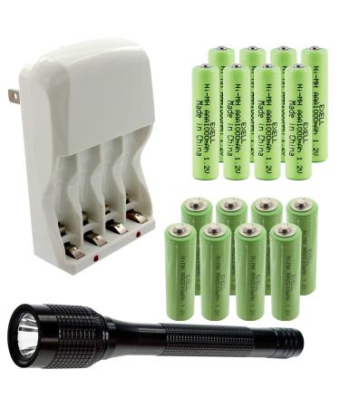18pc Rechargeable Battery Kit Includes 8X AA 8X AAA Size Batteries 1 4-Slot Charger and 1 140 Lumen Multi Function Flashlight
