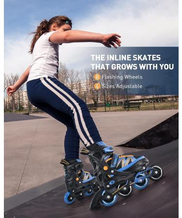 Eodora Kids Inline Skates Adjustable | Boys Girls Roller Blades with Light up Wheels | Indoor Outdoor Fun Flashing Skates | Blue Small (11J-1) - Buy Online on SooperMarket.com