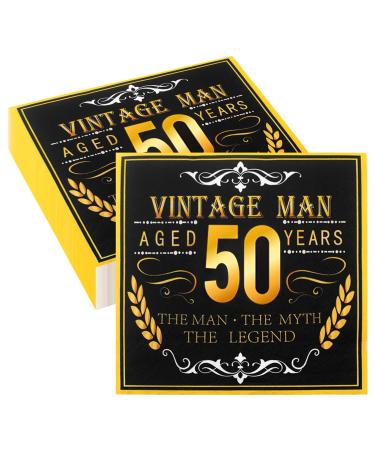 Black gold napkin 50th birthday vintage 50th birthday paper napkins 40stk cocktail napkin 50th birthday disposable napkin for men birthday party decoration black gold 50s 40p