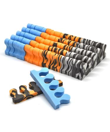 PrettyClaw Toe Separators Pedicure Toe Spacers Toenail Divider Soft Foam Toe Separators for Nail Polish - Print Colors 24 pieces (12 pairs) (Orange Print, Gray Print, Blue, Orange)