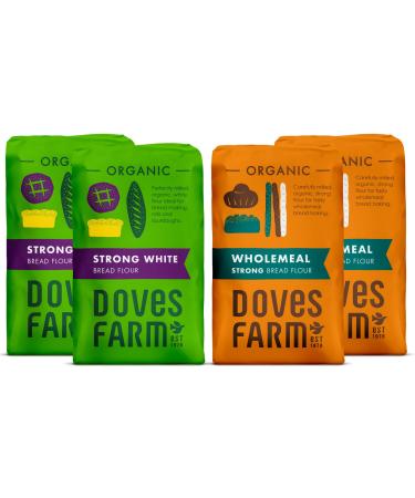 Doves Farm Organic Bread Flour Selection Pack - 2 x Organic Strong White Bread Flour 1.5kg & 2 x Organic Strong Wholemeal Bread Flour 1.5kg | by Alpine Heights