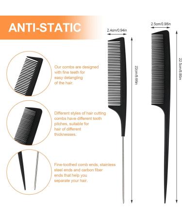 Sularpek 3 Piece Fine Tooth Carbon Fibre Tail Comb Set - Hairdressing & Styling Comb for Women and Men - Anti Static & Heat Resistant - Teasing Hair Comb - Buy Online on SooperMarket.com