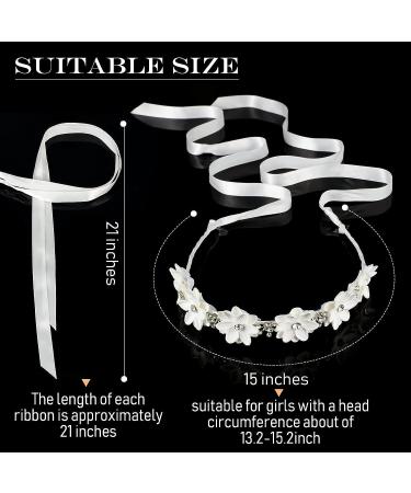 Syhood 2-Piece Elegant White Flower Headband with Ribbon and Rhinestones for Girls - Perfect for Weddings, Parties, and Special Occasions - Buy Online on SooperMarket.com