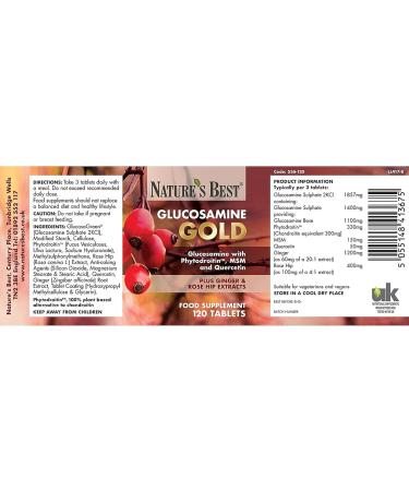 Glucosamine Gold | High Strength 1400mg 100% Plant-Based | 120 Tablets | All-in-one Formula with Phytodroitin Chondroitin Ginger rosehips and quercetin | Taste Free Tablets | Made in The UK - Buy Online on SooperMarket.com