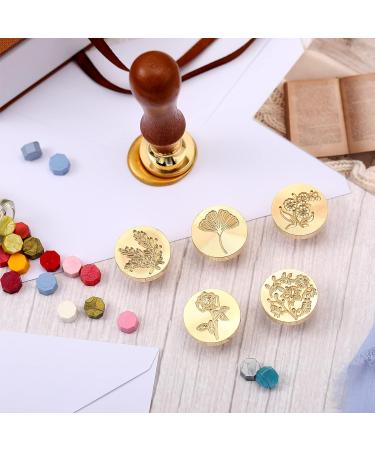 Chrisfall 6 Pcs Floral Wax Seal Stamp Set for Wedding Greeting Cards - Botanical Sealing Stamper Kit with Wooden Handle and Brass Head - Buy Online on SooperMarket.com