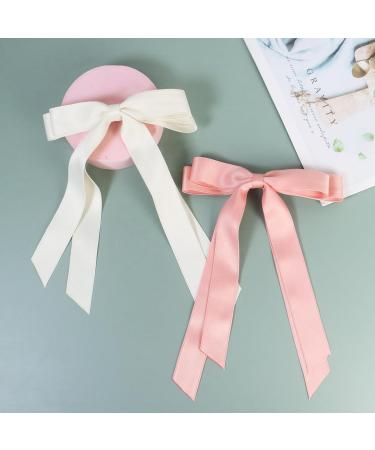 2 Pack Hair Bows for Women Beige Bow Hair Clips French Barrette with Long Silky Satin Hair Ribbons for Women Girls(Beige Pink) - Buy Online on SooperMarket.com