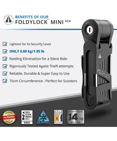 Foldylock Mini Folding Bike Lock - Patented Test Winner Secure & Lightweight 75cm Keyed Lock for City Bikes & E-Scooters - Black - Buy Online on SooperMarket.com