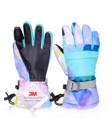 Azarxi's warm gloves for children thermal ski gloves Winddich winter gloves for boys and girls C - Hellblau S (9-13 years)