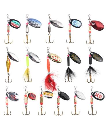 Vicloon Spinner Blinker Set 16 pieces of fishing baits with triplets hook sequins artificial bait for trout perch salmon pike wallelye
