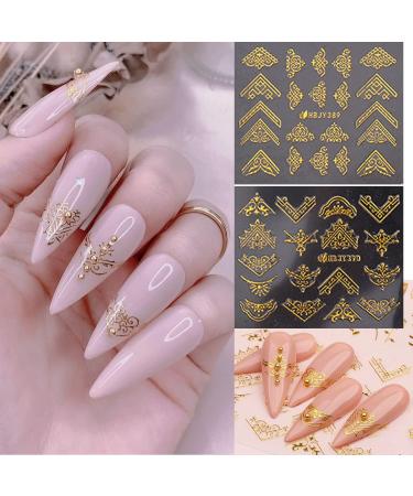 Gold Flower 3D Metallic Nail Art Stickers - Self-Adhesive Decals for Luxury Nail Designs - Women's Nail Art Decoration - Buy Online on SooperMarket.com
