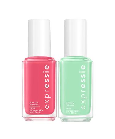essie essie quick-dry nail polish  Expressie Color On The Fly Kit  bright pink and green  8-free vegan  1 kit