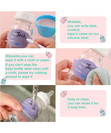 12 Pcs Baby Bottle Labels for Daycare - Reusable Silicone Name Bands with Marker Pens | Waterproof Day Care Essentials in Dog Design - 6 Colors - Buy Online on SooperMarket.com