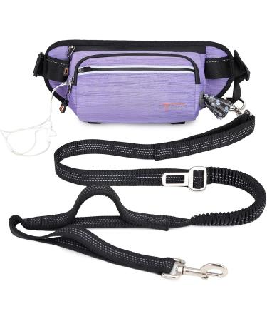 TUDEC Dogs Jogging Line with Belly Belt - Elastic Reflective Leash for Large & Medium Dogs Includes Feces Bag Dispenser - Gray Purple - Buy Online on SooperMarket.com