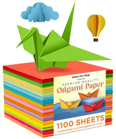 Origami Paper - 1100 Sheets - Double Sided 6x6 inches Origami Squares - 15 Vibrant Colors - Origami Set for Kids - Easy Fold Origami Papers for Arts & Crafts - Quality Paper Origami Sheets