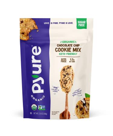 Pyure Organic Chocolate Chip Cookie Mix | Keto Cookies, Sugar Free Cookies, Gluten Free Cookies, Plant-Based Vegan Cookies, Keto Snack | 1.5 Net Carbs | 12.9 oz