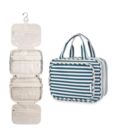 Narwey Hanging Travel Toiletry Bag for Women Wash Bag Cosmetics Makeup Bag Organizer for Travel Size Accessories Blue Stripe (Medium)